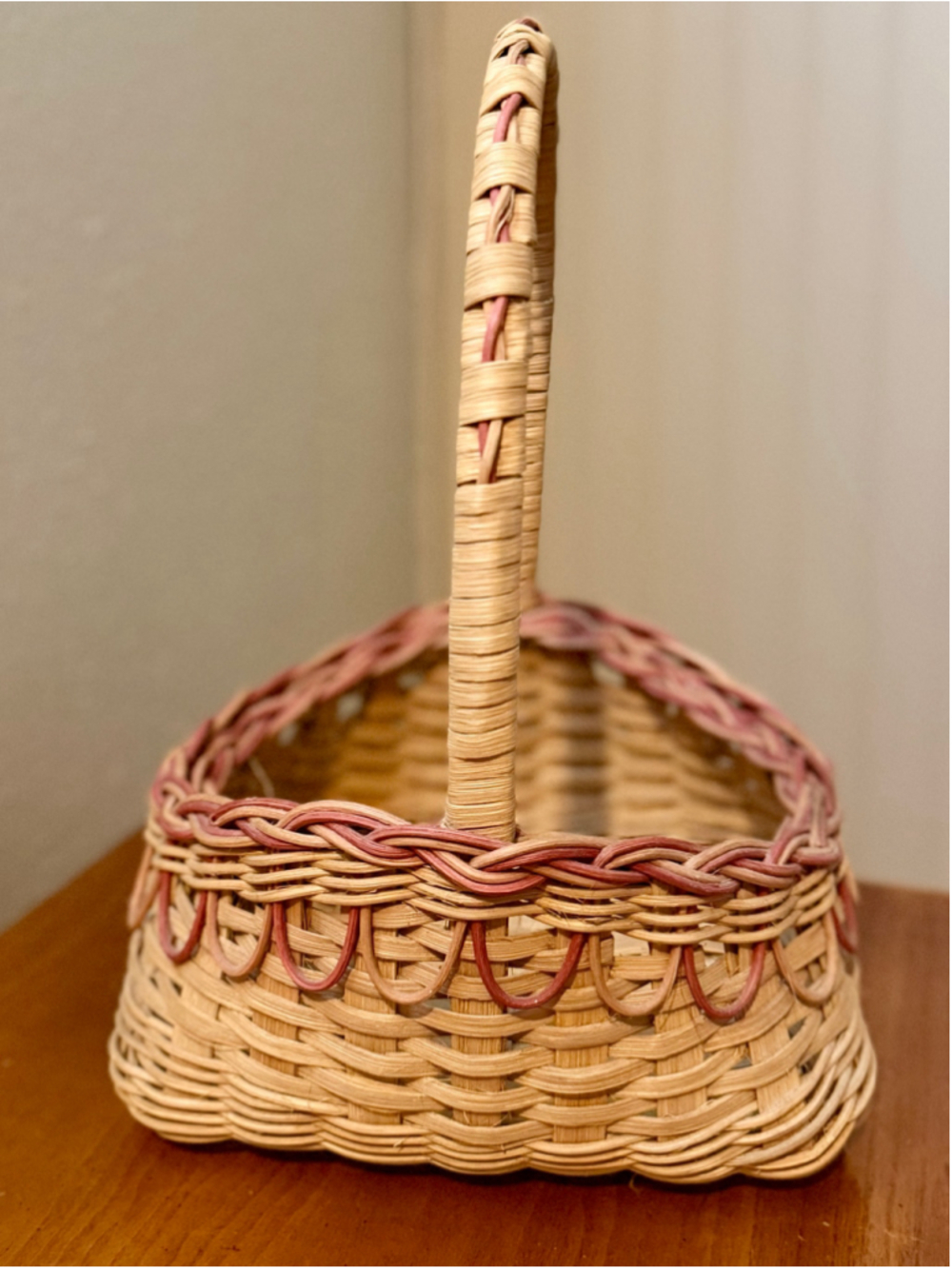 Woven Wicker Basket One Size Beige and Pink